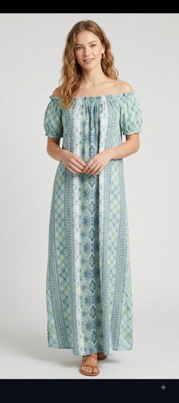 D'Ascoli Blue Floral Cotton Maxi Dress NWT Large